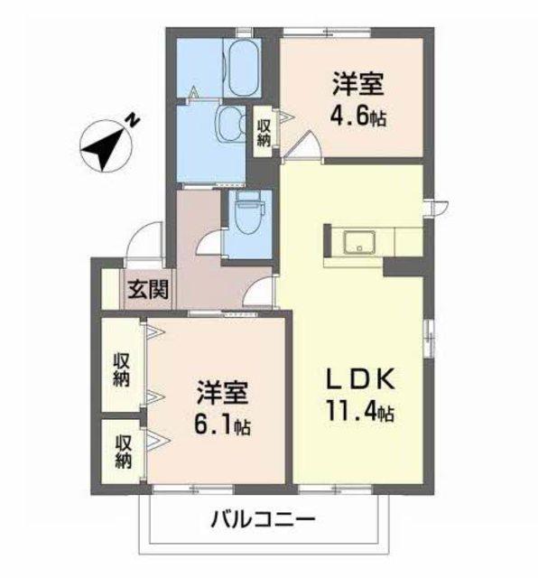 エスポワールC棟(2LDK/2階)の間取り写真