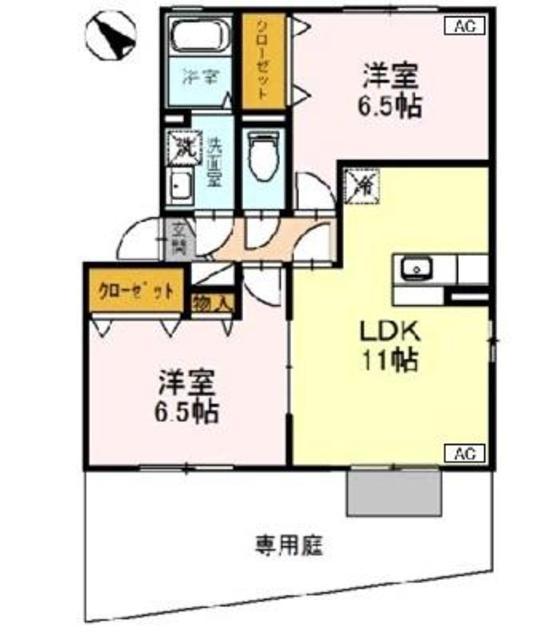 プロスパーリヨA棟(2LDK/1階)の間取り写真
