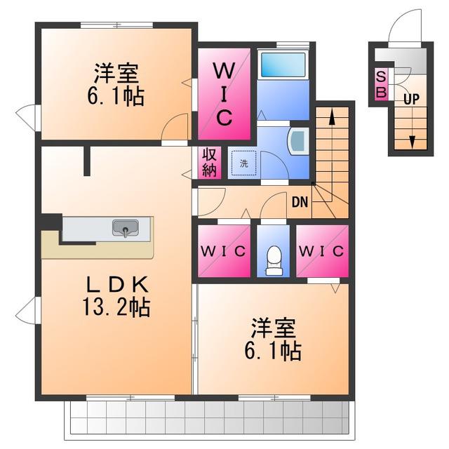 プロニティヴィラC(2LDK/2階)の間取り写真