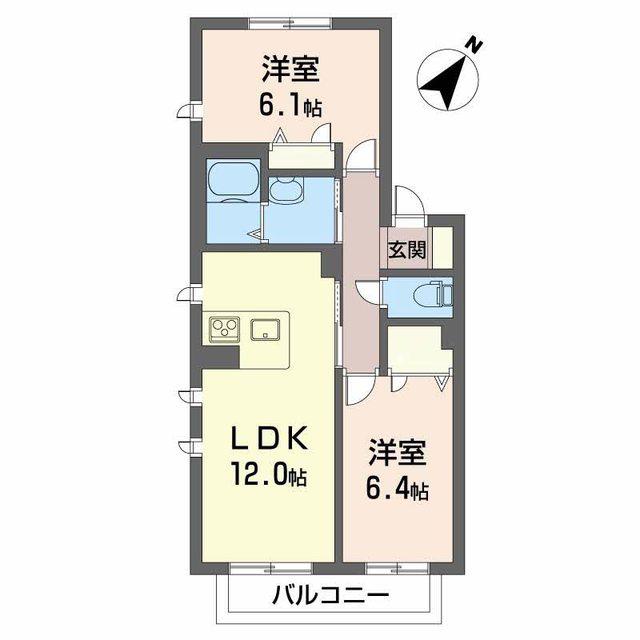 シャーメゾン泉陽B棟(2LDK/1階)の間取り写真