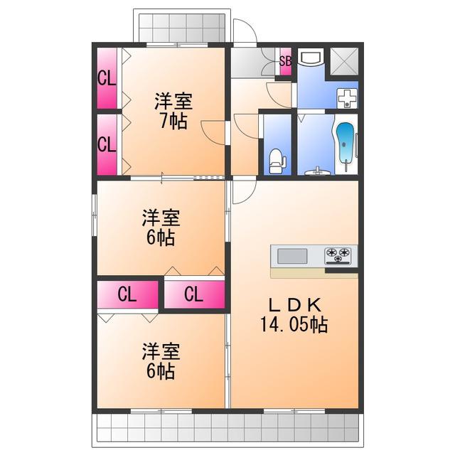 レーヴメゾン羽衣(3LDK/2階)の間取り写真