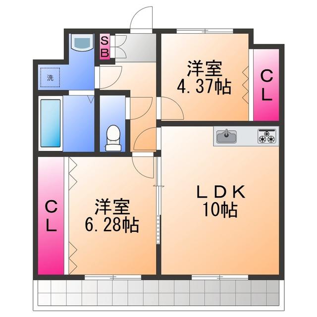 レーヴメゾン羽衣(2LDK/5階)の間取り写真