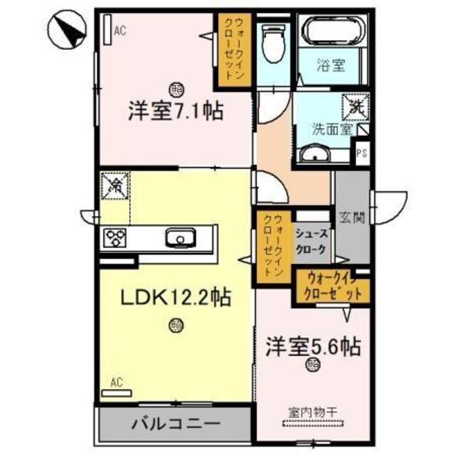 D-ROOM 和泉府中 檸檬の丘(2LDK/2階)の間取り写真