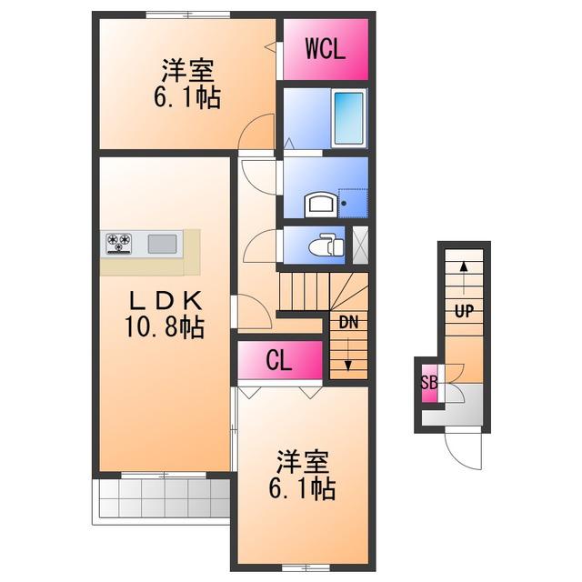 ティラミス河原(2LDK/2階)の間取り写真