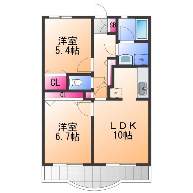 グリーンパーク樽井(2LDK/3階)の間取り写真