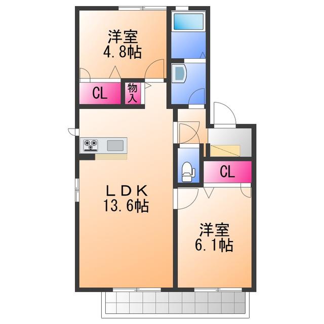 二色の浜グリーンヴィレッジC棟(2LDK/2階)の間取り写真