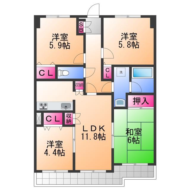 ライオンズマンション熊取第2(4LDK/3階)の間取り写真