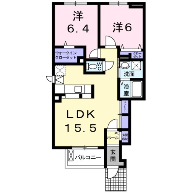 プリムローズ・T(2LDK/1階)の間取り写真