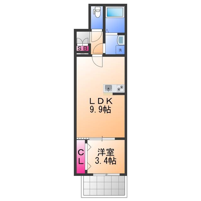 ジーメゾン磯上町(1LDK/1階)の間取り写真