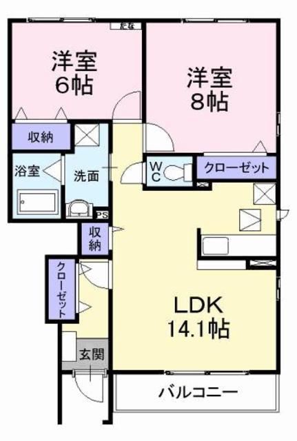 カーサプラシードⅡ(2LDK/1階)の間取り写真