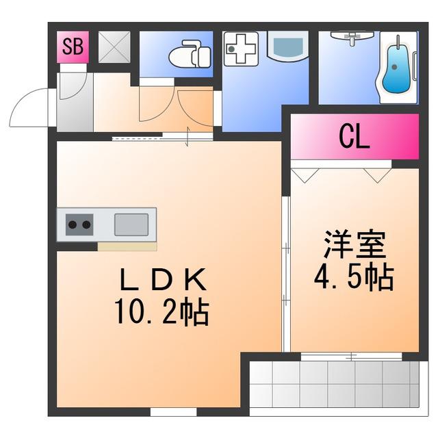 ジーメゾン泉大津エヴァース(1LDK/2階)の間取り写真