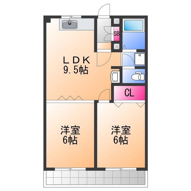 メゾンドタカ(2LDK/4階)の間取り写真