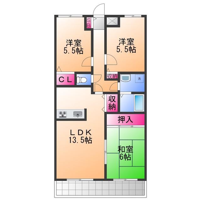 カルム長堀(3LDK/2階)の間取り写真