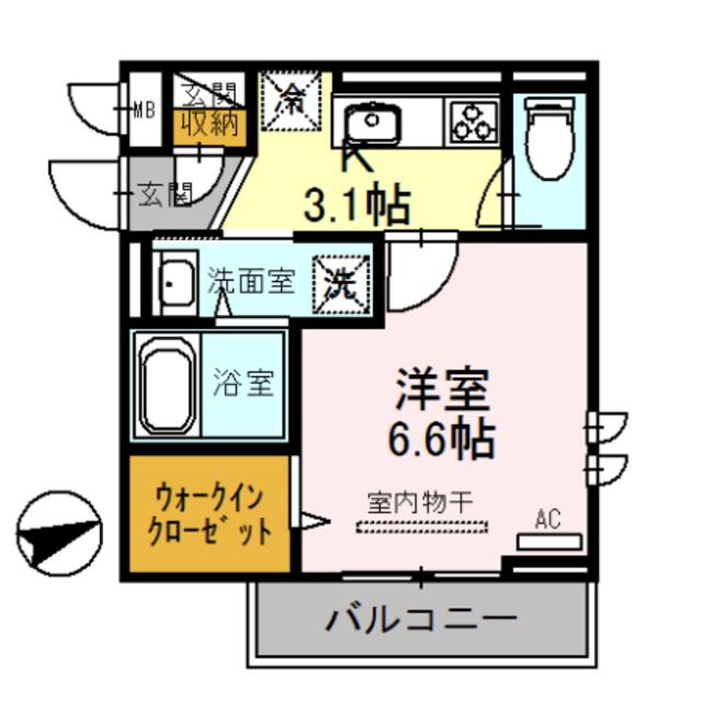 R-001(1K/3階)の間取り写真