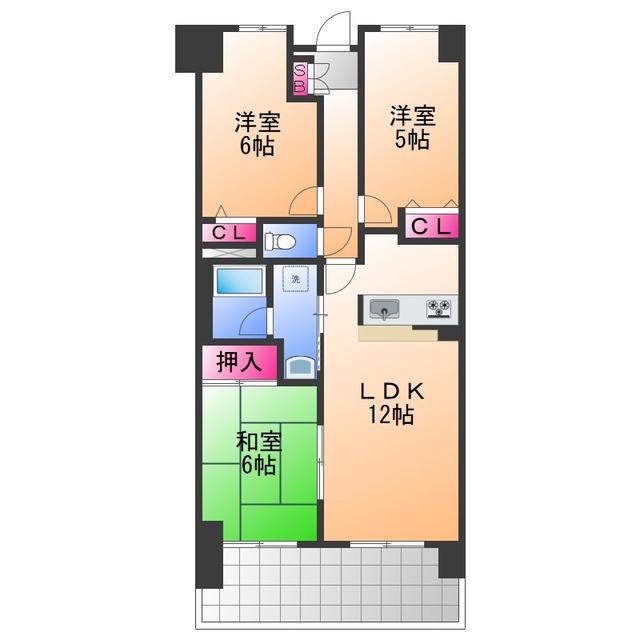 ライオンズマンション熊取(3LDK/7階)の間取り写真