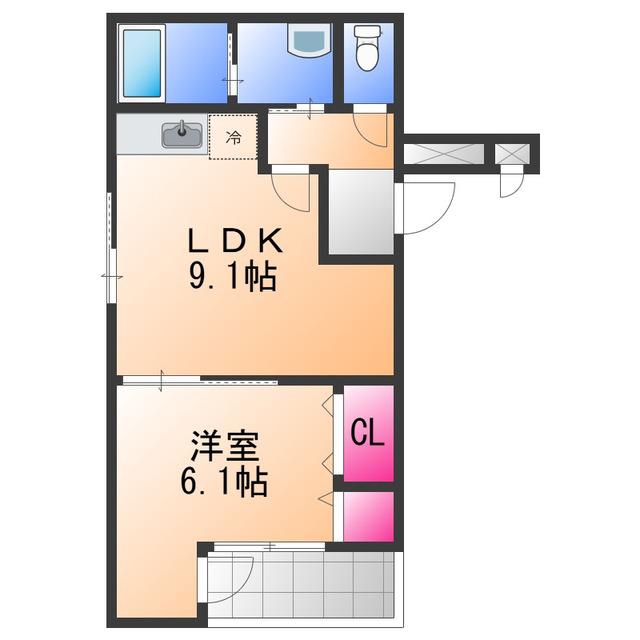 フジパレス幸栄(1LDK/3階)の間取り写真