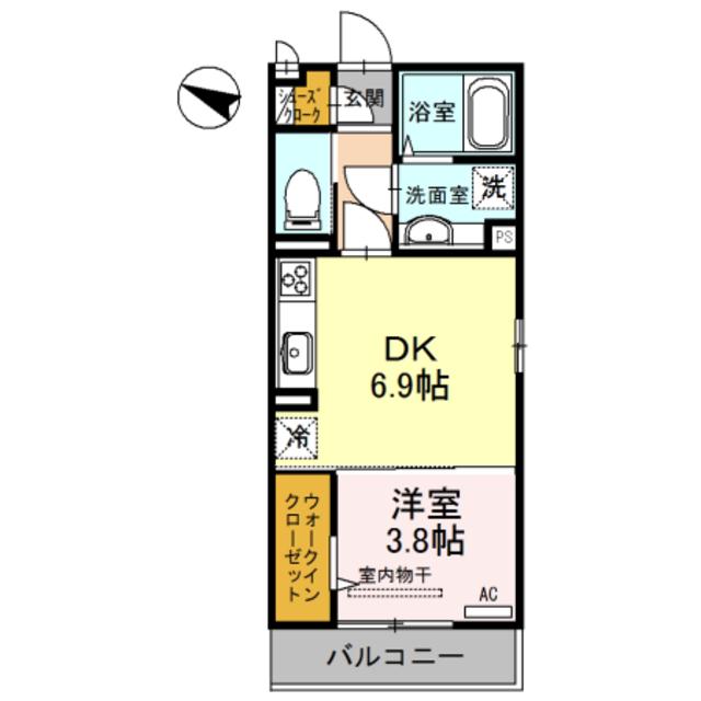ボンシャンス薫風 A棟(1DK/1階)の間取り写真