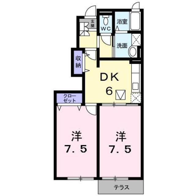 ヴィラ プルメリア(2DK/1階)の間取り写真