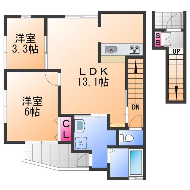 プレミアムスイート岸和田駅前(2LDK/2階)の間取り写真