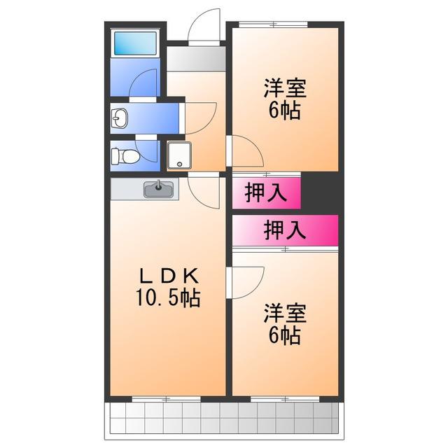 コーポ上町B(2LDK/2階)の間取り写真
