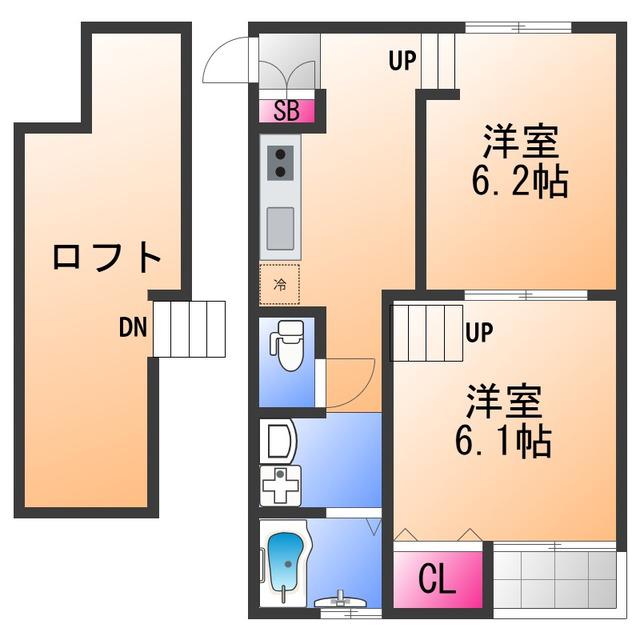 グランビア富木駅前(2K/2階)の間取り写真