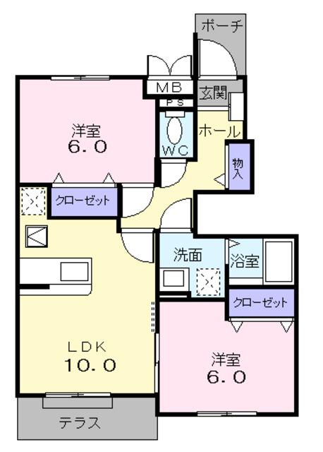 スイートピー2番館(2LDK/1階)の間取り写真