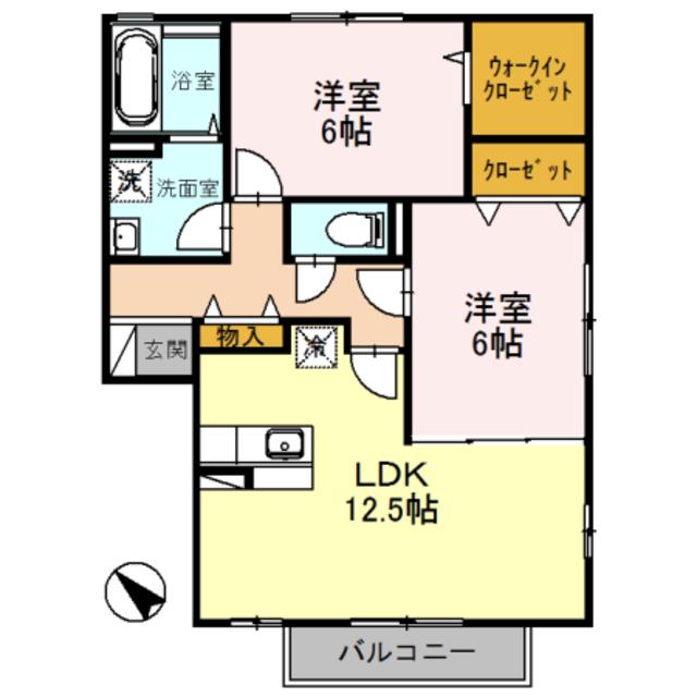 オーキッドガーデン曽根(2LDK/2階)の間取り写真