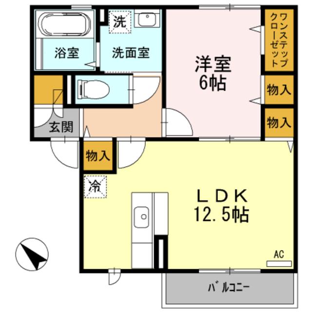 パシオーネA棟(1LDK/2階)の間取り写真