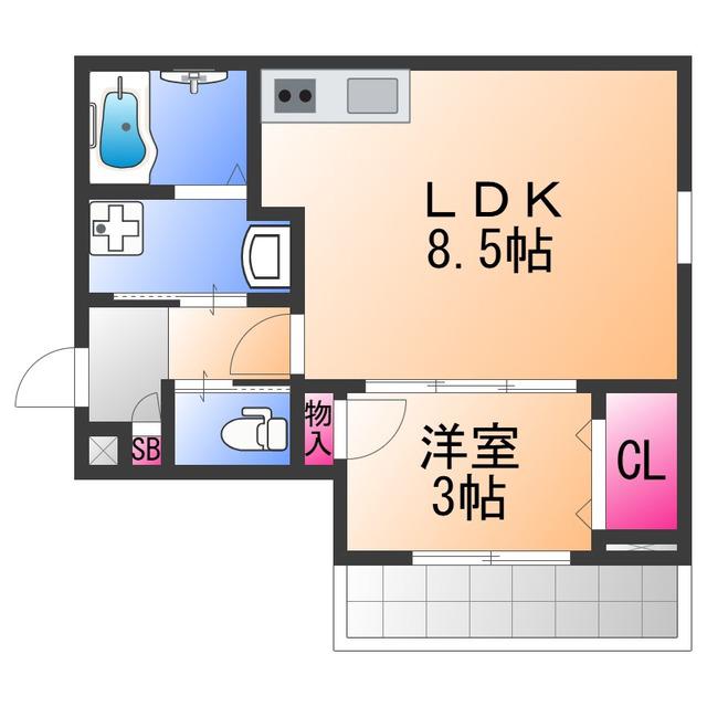 ジーメゾン高石千代田アクシス(1LDK/2階)の間取り写真