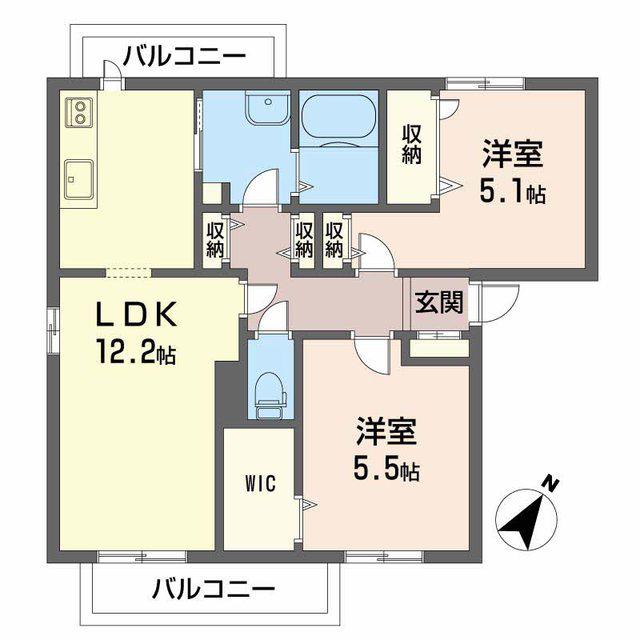 カーサミーアⅡB棟(2LDK/2階)の間取り写真