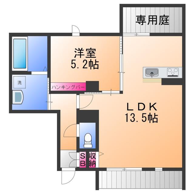 フロンティエール松ノ浜(1LDK/1階)の間取り写真