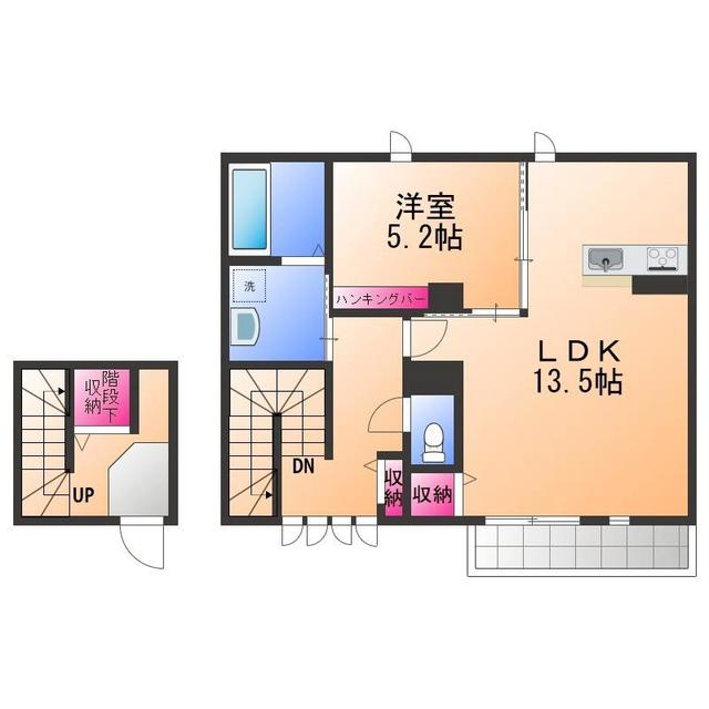 フロンティエール松ノ浜(1LDK/2階)の間取り写真