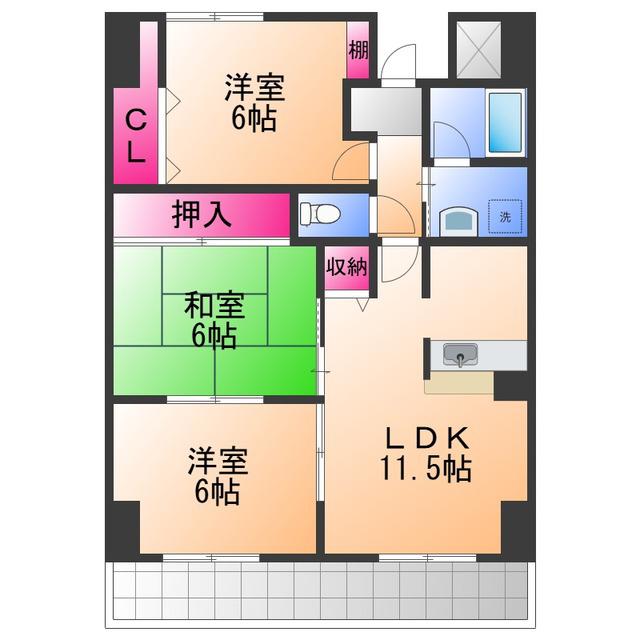 サンクレスト岸和田(2LDK/2階)の間取り写真