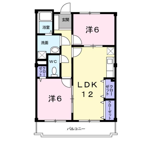 プレイスタウン(2LDK/2階)の間取り写真