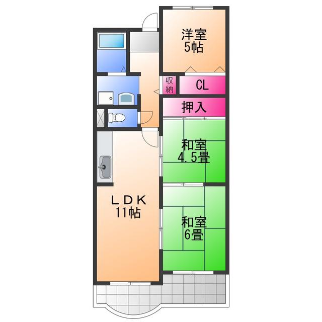 フローラル岸和田(3LDK/4階)の間取り写真