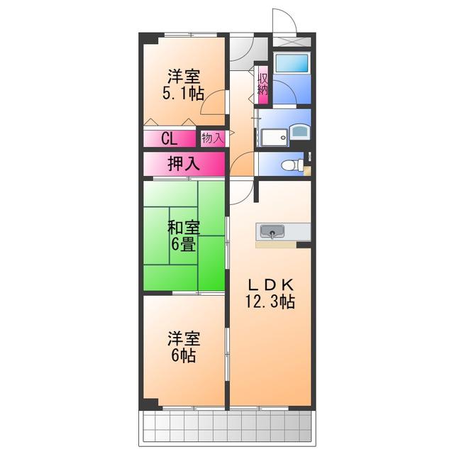 パール久米田(3LDK/2階)の間取り写真