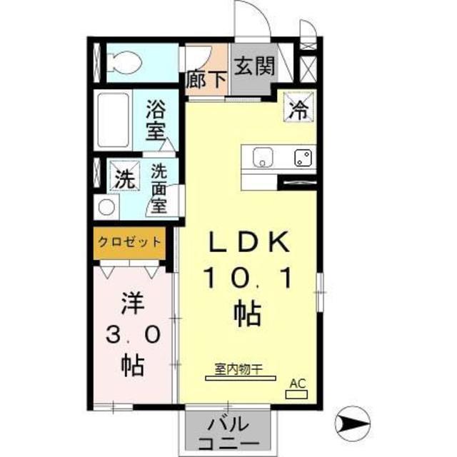 ヒルズ 羽衣(1LDK/2階)の間取り写真