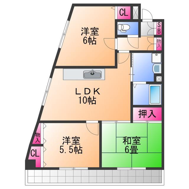 ロジュマン泉佐野(3LDK/6階)の間取り写真