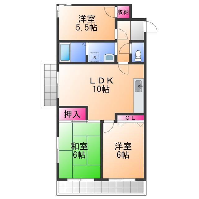城南マンション2(3LDK/2階)の間取り写真