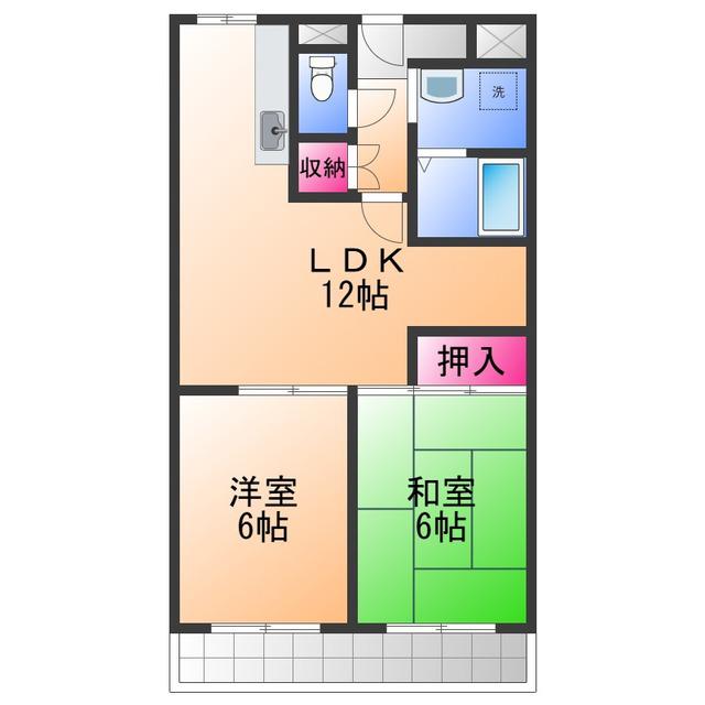 城南マンション2(2LDK/6階)の間取り写真