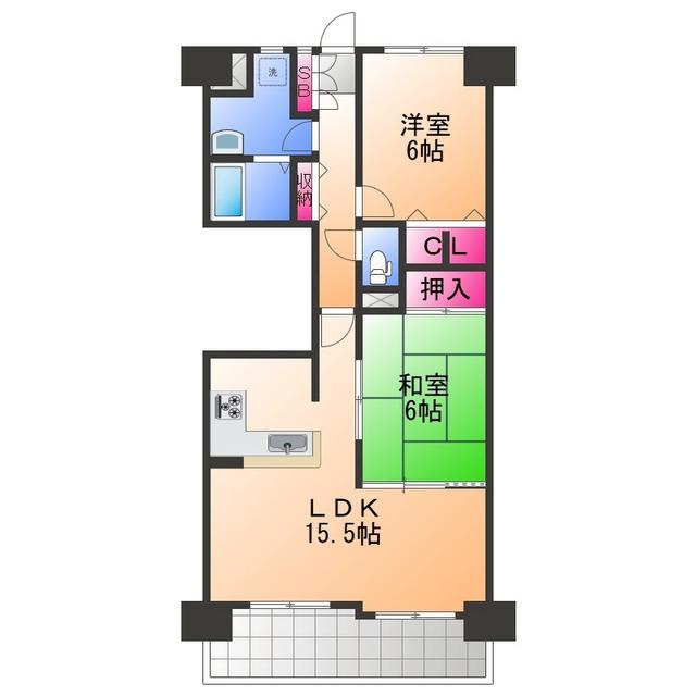 エバーランドシティ新泉北8番館(2LDK/10階)の間取り写真