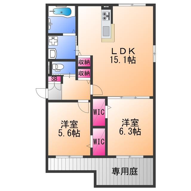 プランドール(2LDK/1階)の間取り写真