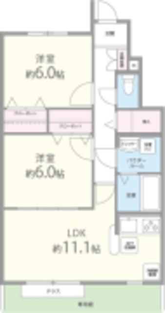 シャインメゾン2番館(2LDK/1階)の間取り写真