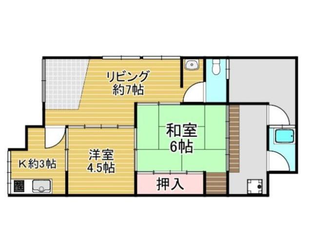 南海電鉄南海本線 岡田浦駅 徒歩5分 1階建 築63年(2LDK)の間取り写真
