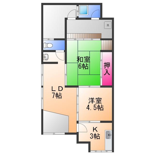 南海電鉄南海本線 岡田浦駅 徒歩5分 1階建 築63年(2LDK)の間取り写真