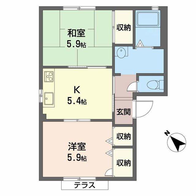 花水木タウンD棟(2K/1階)の間取り写真