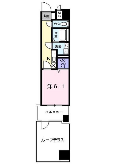 PARK岸和田Ⅱ(1K/2階)の間取り写真
