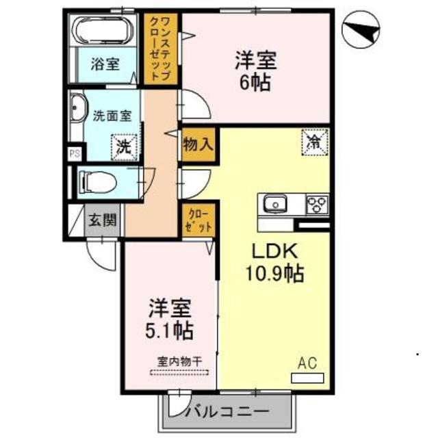 クレア B棟(2LDK/1階)の間取り写真