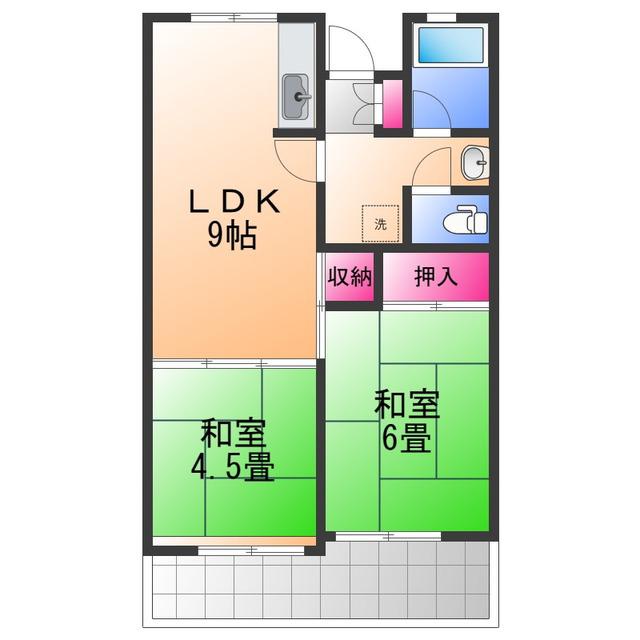 佐野湊団地 1号棟(2LDK/11階)の間取り写真