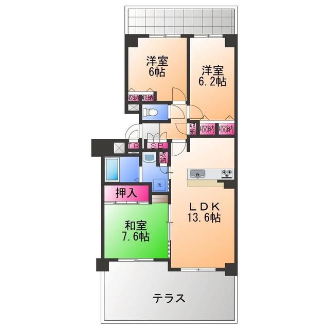 エバーランドシティ新・泉北4番館(3LDK/1階)の間取り写真